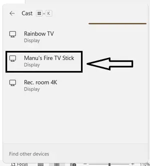 Screen mirror Windows laptop to Amazon Fire TV or Roku TV over a wireless network 3 windows 11 cast popup