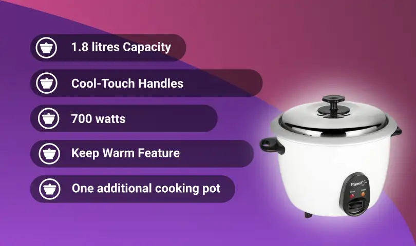 5 Best electric rice cookers under Rs 2500 in India 5 Pigeon by Stovekraft Joy 1.8L Rice Cooker