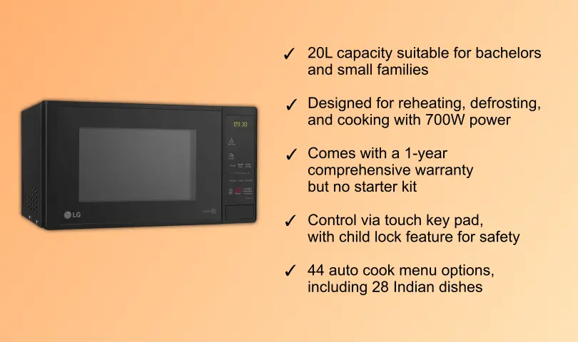 Top 5 Best Solo Microwave Ovens Under Rs 6000 In India 4 LG 20 L Solo Microwave Oven MS2043DB